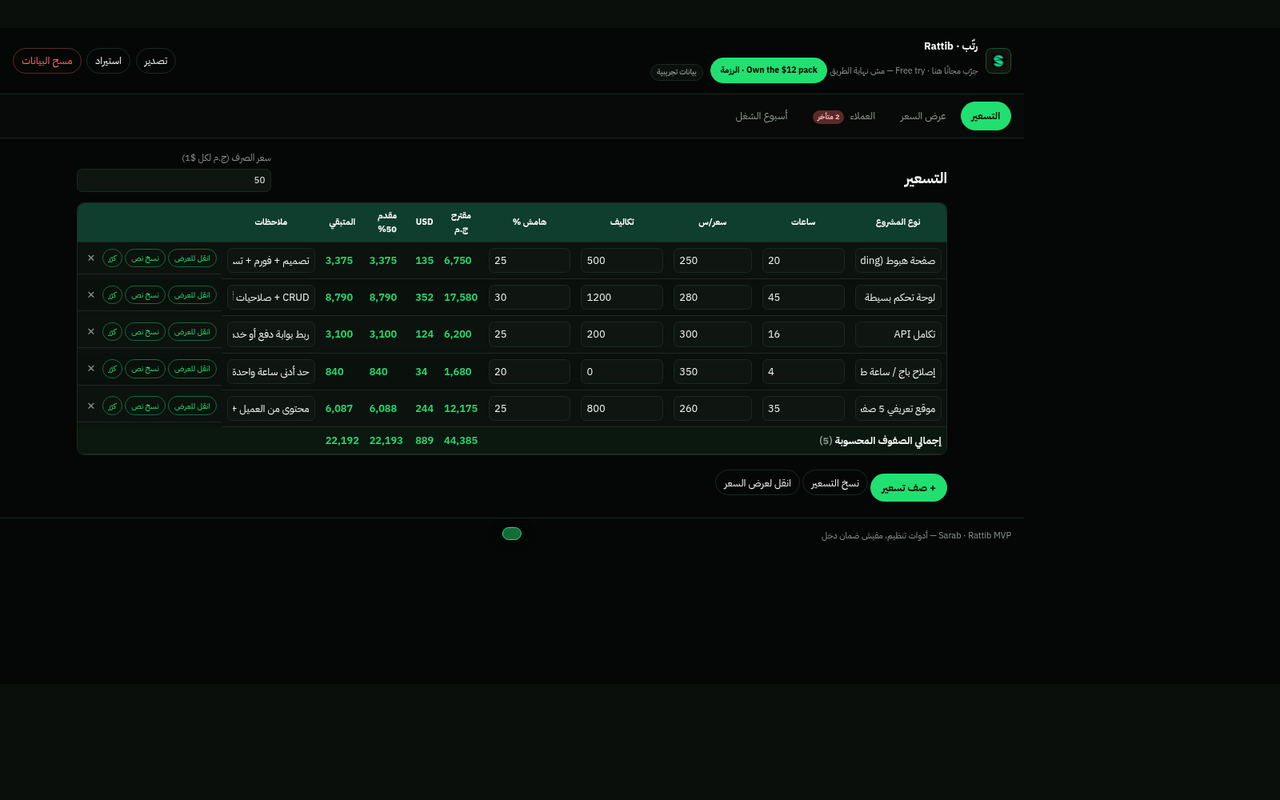 Rattib pricing screen